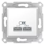 SCHNEIDER SDN2710221 SEDNA Dupla USB töltő, 2.1A, fehér