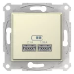 SCHNEIDER SDN2710247 SEDNA Dupla USB töltő, 2.1A, bézs