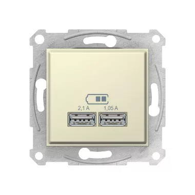 SCHNEIDER SDN2710247 SEDNA Dual USB charger, 2.1A, beige SCHNEIDER SDN2710247 SEDNA Dual USB charger, 2.1A, beige