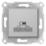   SCHNEIDER SDN2710260 SEDNA Dupla USB töltő, 2.1A, alumínium