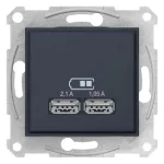 SCHNEIDER SDN2710270 SEDNA Dupla USB töltő, 2.1A, grafit