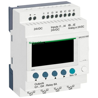   SCHNEIDER SR2B121BD LCD kijelzős, 12 I/O, 4 analóg bemenet, relés, óra, 24VDC