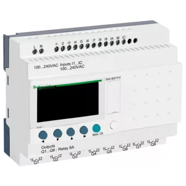 SCHNEIDER SR2B201FU LCD kijelzős, 20 I/O, relés, óra, 230 VAC