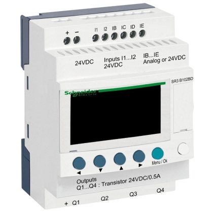   SCHNEIDER SR3B102BD 10 I/O, 4 analóg bemenet, tranzisztoros óra, 24VDC