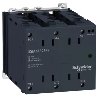 SCHNEIDER SSM3A325BDR SSM szilárdtestrelé, 3f, pillanat kapcsolás, 3NO, 48-600VAC, 25A, 24VDC