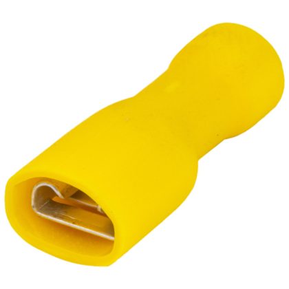   TRACON STCSH6 Teljes szigetelésű rátolható csatl. hüvely, sárgaréz, sárga 6mm2, 6,3×0,8 mm