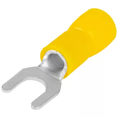 TRACON SV6 Szigetelt villás saru, ónozott elektrolitréz, sárga 6mm2, M6, (d1=3,4mm, d2=6,4mm), PVC