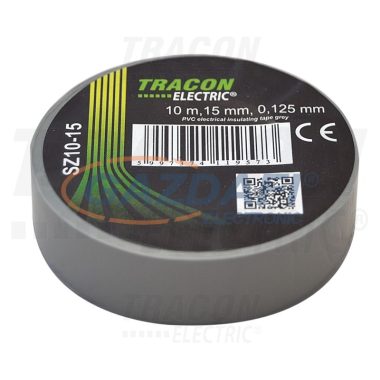 TRACON SZ10-15 Szigetelőszalag, szürke 10m×15mm, PVC, 0-90°C, 40kV/mm, 10 db/csomag