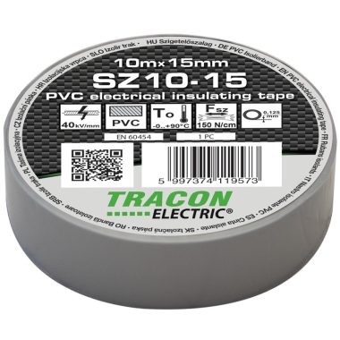TRACON SZ10-15 Szigetelőszalag, szürke 10m×15mm, PVC, 0-90°C, 40kV/mm