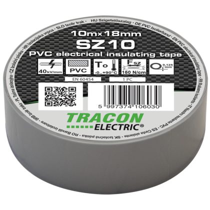   TRACON SZ10 Szigetelőszalag, szürke 10m×18mm, PVC, 0-90°C, 40kV/mm