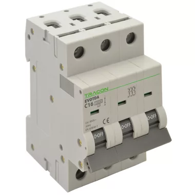 TRACON TDA 3P 10A C Kismegszakító, 3 pólus, C karakterisztika 10A, C, 3P, 10kA (TDA 3P C10A)