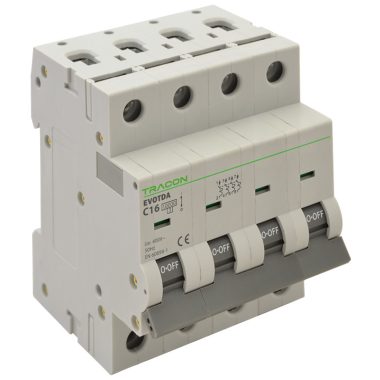 TRACON TDA-4C-1 Kismegszakító, 4 pólus, C karakterisztika 1A, C, 4P, 10kA