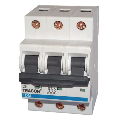 TRACON TDM-3D-6 Kismegszakító, 3 pólus, D karakterisztika 6A, 10kA