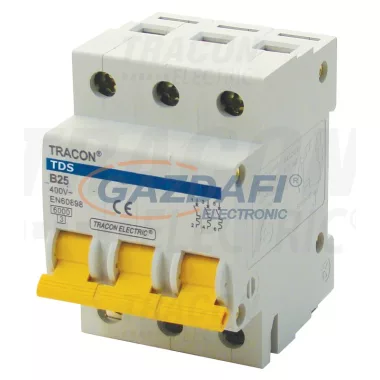 TRACON TDS 3P 10A D Kismegszakító, színes karral, 3 pólus, D, 10A, 6kA (TDS 3P D10A) TRACON TDS 3P 10A D Kismegszakító, színes karral, 3 pólus, D, 10A, 6kA (TDS 3P D10A)