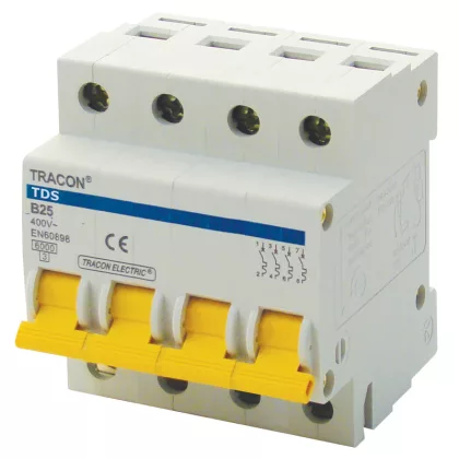   TRACON TDS 4P 4A C Kismegszakító, színes karral, 4 pólus, C karakterisztika 4A, 6kA (TDS 4P C4A)