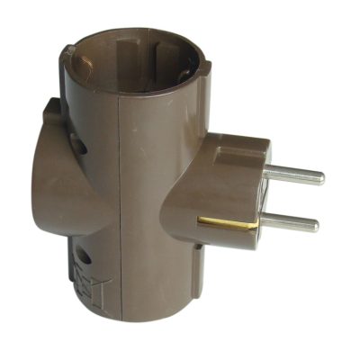 TRACON TDUGO9-BARN Többférőhelyes átalakító csatlakozó, 90°, barna 3×SCHUKO, max.16A, 250V