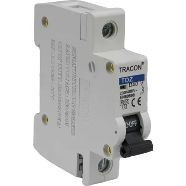TRACON TDZ 1P 40A D Kismegszakító, 1 pólus, D karakterisztika 40A, 6kA (TDZ 1P D40A) TRACON TDZ 1P 40A D Kismegszakító, 1 pólus, D karakterisztika 40A, 6kA (TDZ 1P D40A)