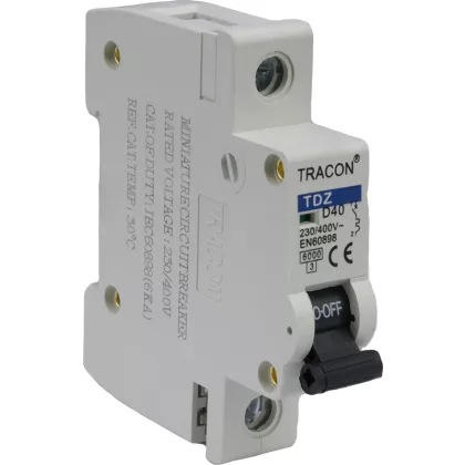 TRACON TDZ 1P 40A D Kismegszakító, 1 pólus, D karakterisztika 40A, 6kA (TDZ 1P D40A) TRACON TDZ 1P 40A D Kismegszakító, 1 pólus, D karakterisztika 40A, 6kA (TDZ 1P D40A)