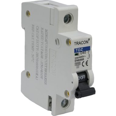 TRACON TDZ-1D-50 Kismegszakító, 1 pólus, D karakterisztika 50A, 6kA TRACON TDZ-1D-50 Kismegszakító, 1 pólus, D karakterisztika 50A, 6kA