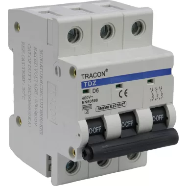 TRACON TDZ 3P 1A D Kismegszakító, 3 pólus, D karakterisztika 1A, 6kA (TDZ 3P D1A)