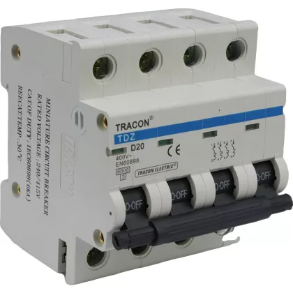 TRACON TDZ-4D-20 Kismegszakító, 4 pólus, D karakterisztika 20A, 6kA