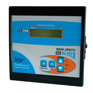 TRACON TFJA-03 Fázisjavító automatika, háromfázisú, 7 kondenzátor telephez 144×144mm