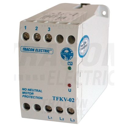   TRACON TFKV-02 Védőrelé, feszültségfigyelő 3 vezetékes rendszerhez 3×400V AC ( 0,7-1,2)xUn fix, 5A/250V AC
