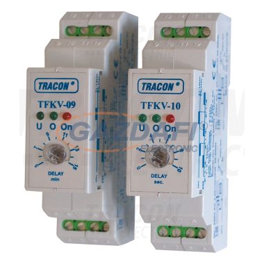 TRACON TFKV-10 Védőrelé, feszültségfigyelő 1 és 3 fázisra, beáll. késl. Umin=160V, 0-10s, 5A/250V AC