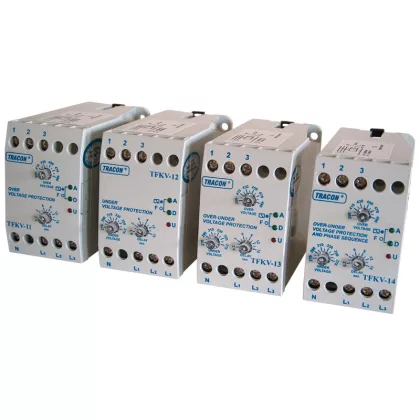   TRACON TFKV-11 Védőrelé, feszcsökkenést/fesznöv. 3 fázisra, állítható Umin=100V / Umax=390-490V, 0.2s-15s, 5A/250V