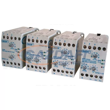 TRACON TFKV-14 Védőrelé, feszcsök/fesznöv. 3 fázisra, állítható, fázissor. Umin=300-400V / Umax=430-480V, 0.2s-15s, 5A/250V