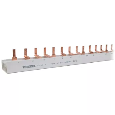 TRACON TFSS-4 Soroló sín - csapos kivitelű max.63A, 230/400VAC, 4P, 56modul, 1m TRACON TFSS-4 Soroló sín - csapos kivitelű max.63A, 230/400VAC, 4P, 56modul, 1m