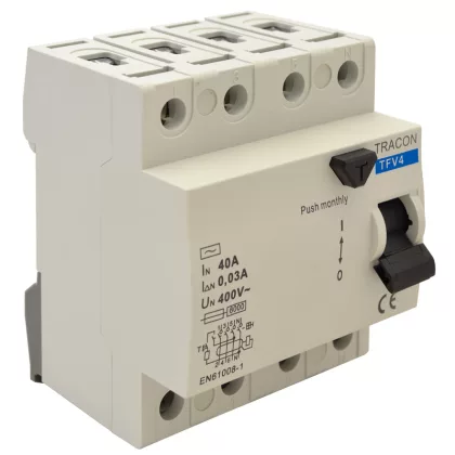 TRACON TFV4-63030 Áram-védőkapcsoló, 4 pólusú 63A, 30mA, 6kA, AC TRACON TFV4-63030 Áram-védőkapcsoló, 4 pólusú 63A, 30mA, 6kA, AC