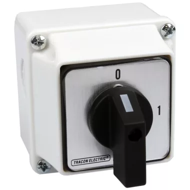 TRACON TK-259/2T Tokozott kézikapcsoló, BE-KI 400V, 50Hz, 25A, 2P, 7,5kW, 48×48mm, 90°, IP44