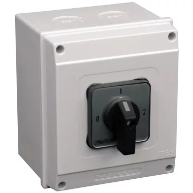 TRACON TKB-209/4T65 Tokozott választókapcsoló, 0-1-2 400V, 50Hz, 20A, 2×4P, 5,5kW, 48×48mm, 90°, IP65