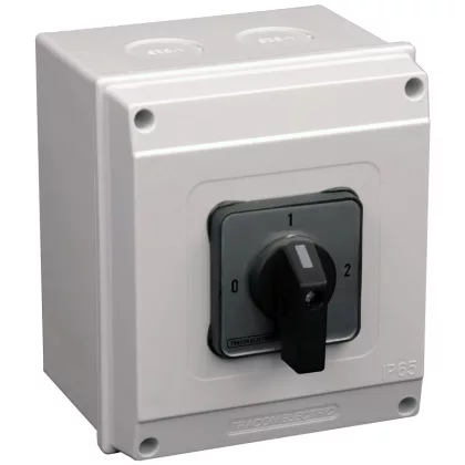   TRACON TKB-209/4T65 Tokozott választókapcsoló, 0-1-2 400V, 50Hz, 20A, 2×4P, 5,5kW, 48×48mm, 90°, IP65