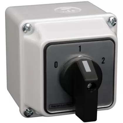  TRACON TKB-326/3T Tokozott választókapcsoló, 0-1-2 400V, 50Hz, 32A, 2×3P, 11kW, 64×64mm, 60°, IP44