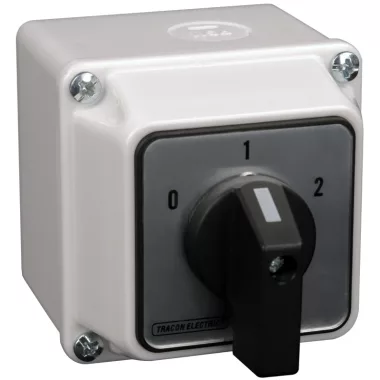 TRACON TKB-326/4T Tokozott választókapcsoló, 0-1-2 400V, 50Hz, 32A, 2×4P, 11kW, 64×64mm, 60°, IP44