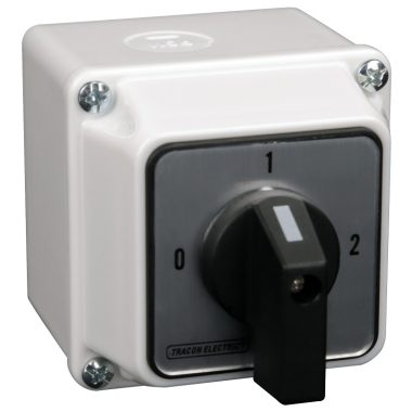 TRACON TKB-329/3T65 Tokozott választókapcsoló, 0-1-2 400V, 50Hz, 32A, 2×3P, 11kW, 64×64mm, 90°, IP65