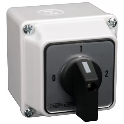   TRACON TKB-329/4T65 Tokozott választókapcsoló, 0-1-2 400V, 50Hz, 32A, 2×4P, 11kW, 64×64mm, 90°, IP65