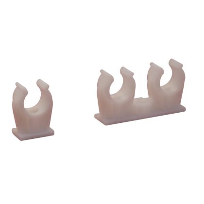   TRACON TKCP-16-18/2 Pattintható kábel- és csőrögzítő, tiplivel+csavarral, fehér 2×(d=16-18mm), PP