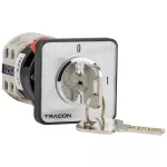   TRACON TKFK-20 Főkapcsoló, kulcsos, BE-KI (Kulcs 0-állásban vehető ki) 400V, 50Hz, 20A, 4P, 5,5kW, 48×48mm