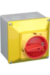 TRACON TKFL-32TS Tokozott főkapcsoló, lakatolható, sárga fedéllel, BE-KI 400V, 50Hz, 32A, 4P, 11kW, 64×64mm, IP44