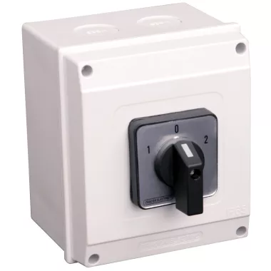 TRACON TKM-63/NT65 Tokozott közvetlen irányváltó motorkapcsoló, 1-0-2 400V, 50Hz, 63A, 18,5kW, 64×64mm, IP65