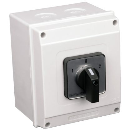 TRACON TKV-206/4T65 Tokozott választókapcsoló, 1-0-2 400V, 50Hz, 20A, 2×4P, 5,5kW, 48×48mm