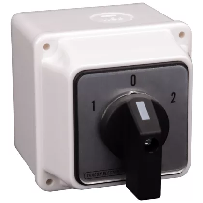 TRACON TKV-326/4T Tokozott választókapcsoló, 1-0-2 400V, 50Hz, 32A, 2×4P, 11kW, 64×64mm, 6