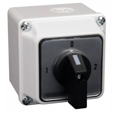 TRACON TKV-329/3T65 Tokozott választókapcsoló, 1-0-2 400V, 50Hz, 32A, 2×3P, 11kW, 64×64mm, 90°, IP65