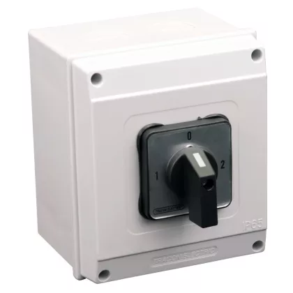 TRACON TKV-639/3T65 Tokozott választókapcsoló, 1-0-2 400V, 50Hz, 63A, 2×3P, 18,5kW, 64×64m