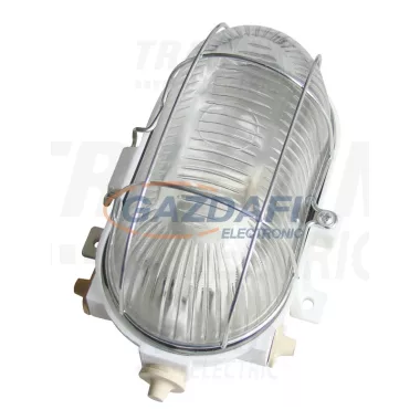 TRACON TLH-08FRW Műanyag hajólámpa, ovális, fehér, fém rácsos, II. év.o. 230V, 50Hz, E27, max.60W, IP44, EEI=A++, A+, A, B, C, D, E