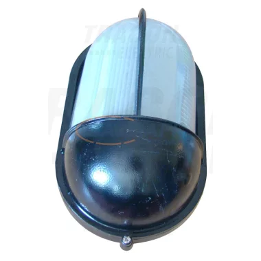 TRACON TLH-14FF Fém hajólámpa, ovális, fekete, félig takart, függőleges 230V, 50Hz, E27, max.100W, IP44, EEI=A++, A+, A, B, C, D, E