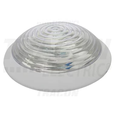 TRACON TLKV-E27 Védett kerek falilámpa, átlátszó bura, fehér 230V, 50Hz, max. 1×60W, E27, IP54, EEI=A++ - E